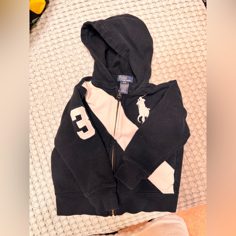 Polo Ralph Lauren Blue & White Color Block Embroidered Big Pony Hoodie 3T